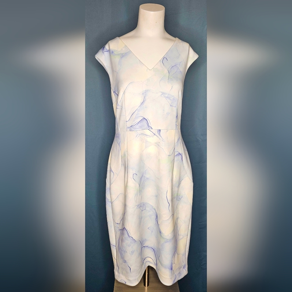 Calvin Klein Marble Print Career V-Neck Sheath Dress Size 12 NWOT